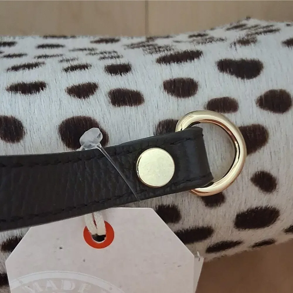 Divina Firenze Animal Print Satchel Top Handle Bag Detachable Strap White Brown
